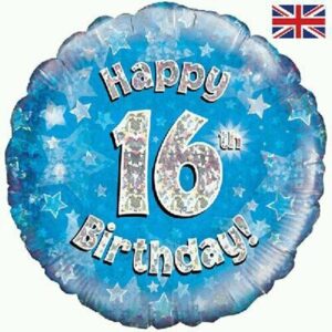 Age 16 Blue Sparkle Happy Birthday 18" Foil Balloon